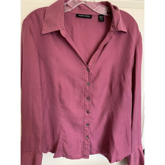 VALERIE STEVENS 100% Silk Blouse button front pink size Large - Picture 5 of 11
